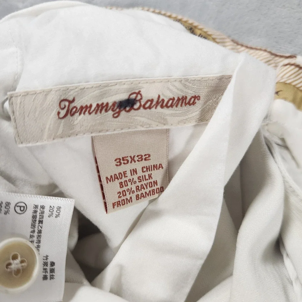 Tommy‎ Bahama Silk/Bamboo Pleated Front Chino Style Pants. Ivory, 35X32. EUC!!